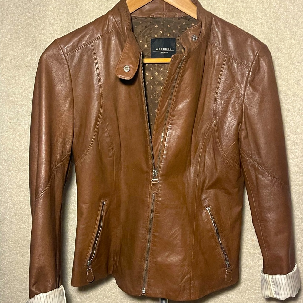Brown leather  Weekend MaxMara motorcycle jacket